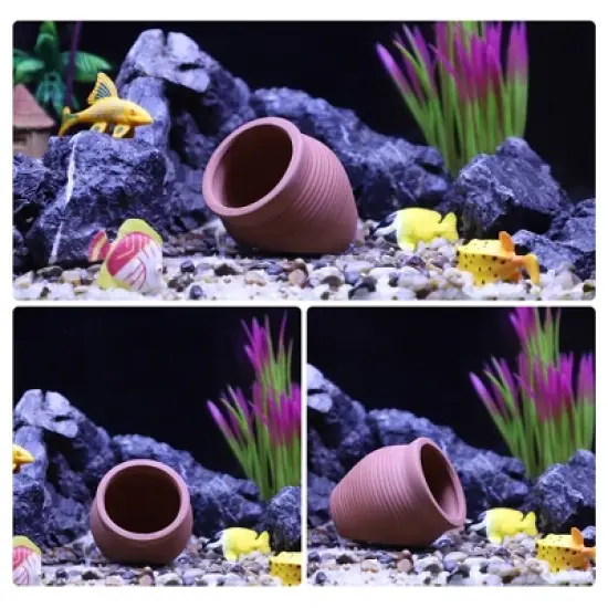 Unique Bargains Ceramic Aquarium Hideaway Rock Cave Fish Tank Decoration Red Brown 2.91"x2.87"x2.91" image {3}