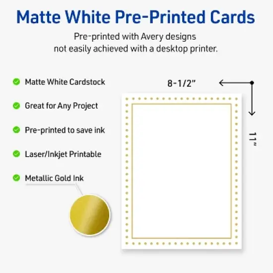Avery 8.5" x 11" Cards, Gold Border with Gold Dots, 10 ct image {1}