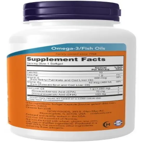 Cod Liver Oil 1000 mg Extra Strength by Now Foods  -  90 Softgel image {1}