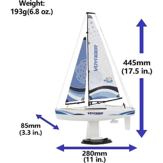 Playsteam XB05001B Voyager 280 Motor-Power RC Sailboat - Blue image {2}