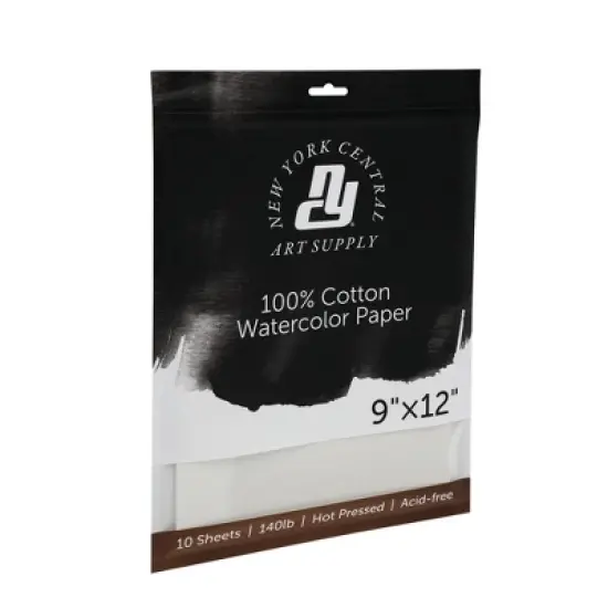 New York Central Watercolor Paper Sheets, 9x12 Inch, 140lb Hot Press, Pack of 50 - Professional Grade, Acid-Free, Archival - For Wet and Dry Media image {1}