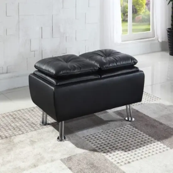 Simple Relax Leatherette Storage Ottoman with Reversible Trays, Black image {1}