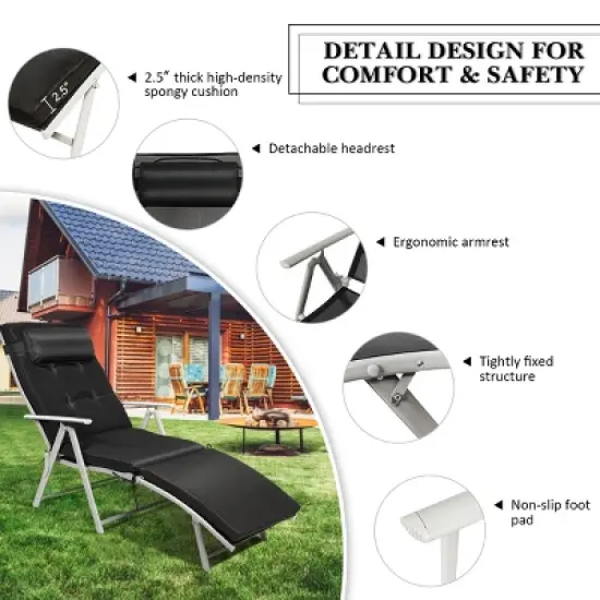 Tangkula Cushioned Folding Chaise Lounge Chair Adjustable Recliner image {2}