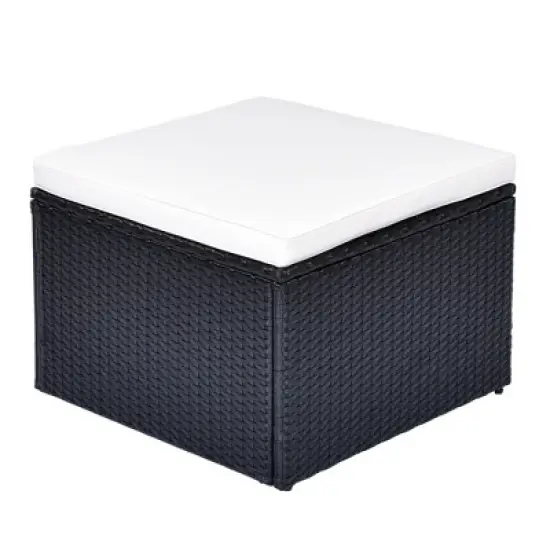 6pc Wicker Patio Conversation Set with Sofa, Arm Chairs, Ottomans & Coffee Table  - Black/Beige - GODEER image {10}