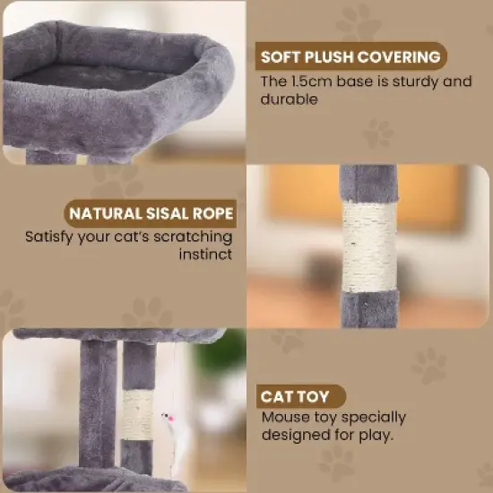 BestMassage Cat Tree 36 inch Tall Cat Tower for Indoor Cats with Cat Scratching Post Multiple Platforms Cozy Condo and Hanging Toy image {3}