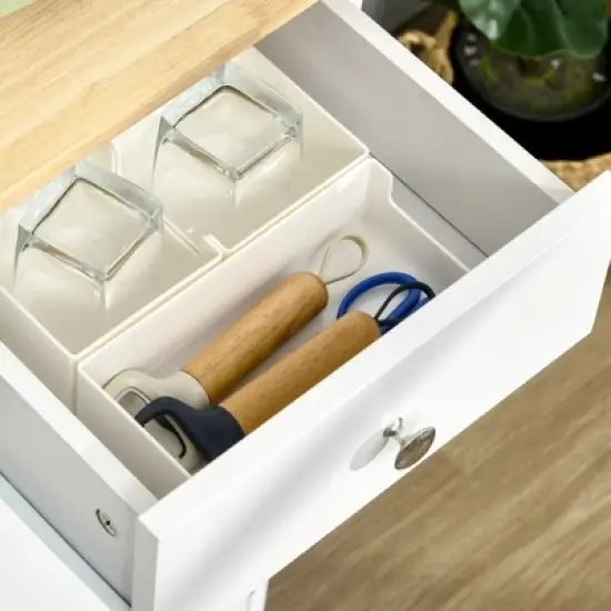 HOMCOM Modern Sideboard with Drawers, Buffet Table with Storage Cabinets, Rubberwood Top and Adjustable Shelves for Living Room, Kitchen, White image {5}