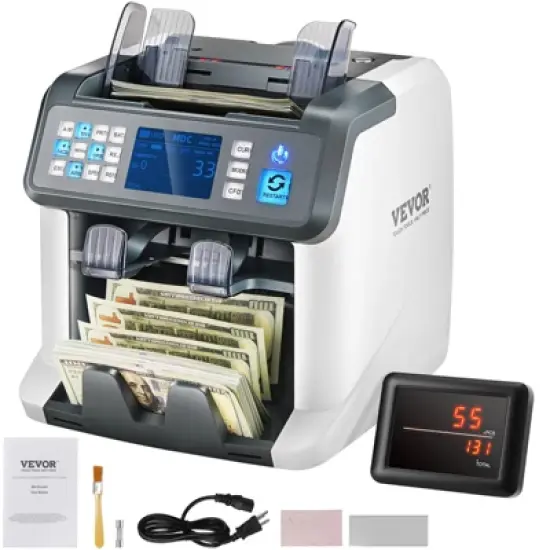 VEVOR Money Counter Machine, Bill Counter with Mixed Denomination, 2CIS, SN, UV, IR, MG, DD Counterfeit Detection, Multi Currency, Value Counting image {8}