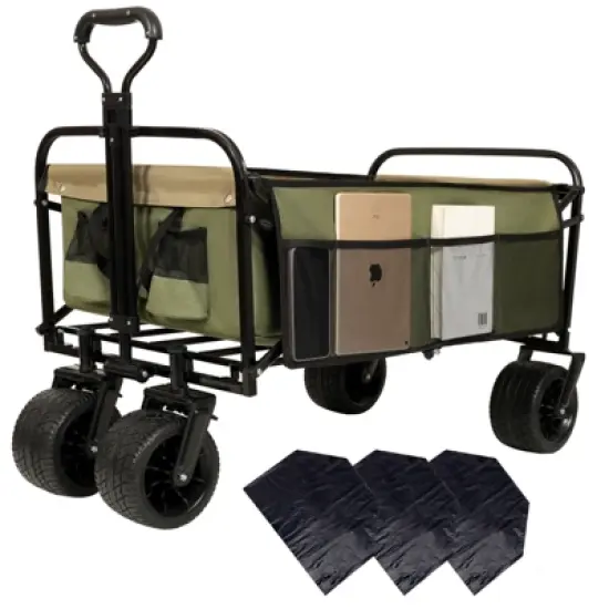 DSVIMOY Collapsible Foldable Wagon Cart, Beach Wagon Utility Cart for Camping Shopping Sports Gardening Fishing, Green, 35.04"*24.41"*38.58" image {5}