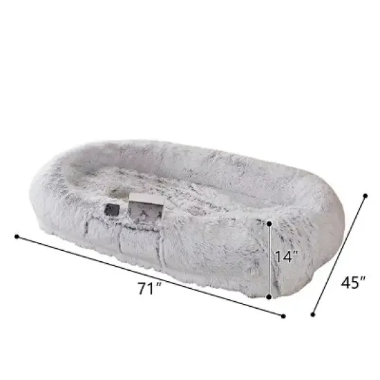 71"Gray Best Human Sized Dog Bed Pet And Human Friendly Pet Beds Lazy Sofa,Washable Faux Fur Giant Human Dog Bed For People Doze Off-Cuddlewood image {3}