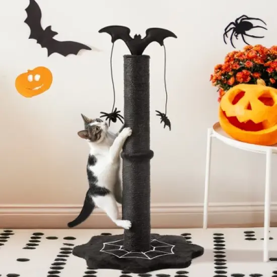 Heynemo 25" Halloween-Themed Cat Scratching Post, Sisal Cat Scratcher with Interactive Hanging Spider Toys, Monster Scratch Pole for Indoor Cats image {7}
