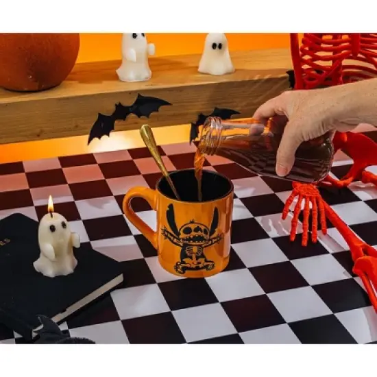 Silver Buffalo Disney Lilo & Stitch Skeleton Wax-Resist Ceramic Pottery Mug | 14 Ounces image {3}