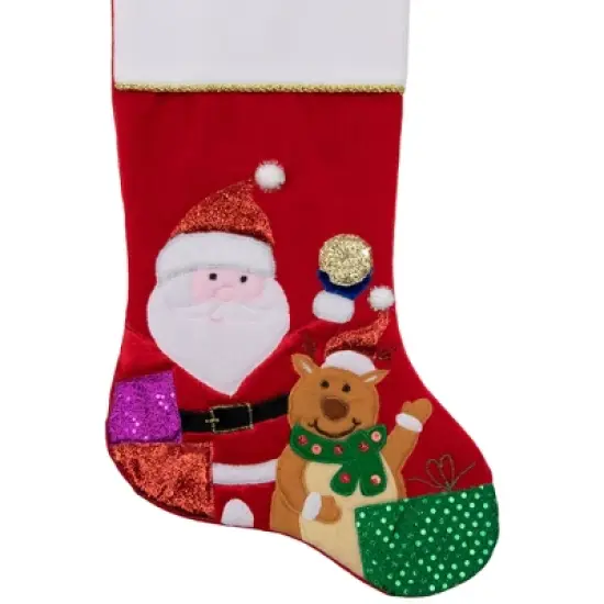 Northlight 20.5" Red and White Glittered Santa Claus and Reindeer Christmas Stocking image {3}