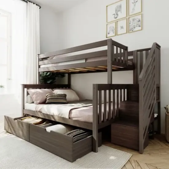 Max & Lily Twin over Full Staircase Bunk Bed with Storage Drawers image {1}