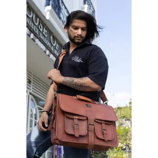 Leather Messenger Bag for Men, 18 Inch Laptop Crossbody, Handmade Leather Shoulder Satchel Bag image {3}