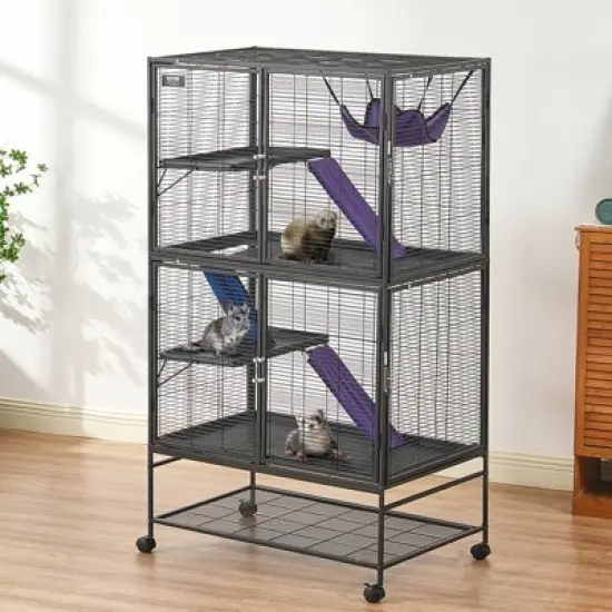 VEVOR 64.6" Rolling Metal Ferret Cage, Large 4-Tier Critter Nation Cage, Small Animal Cage with Ramps & Tray, Easy to Set up for Pet Rats, Hamster image {1}