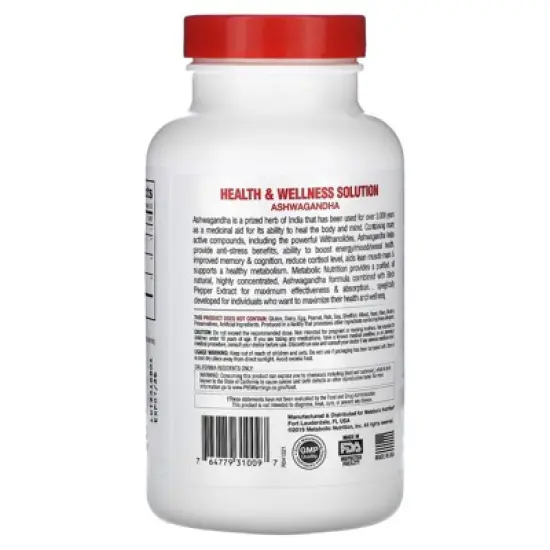 Metabolic Nutrition Ashwagandha 2200mg Made with Organic Ashwagandha Powder and Black Pepper Extract, 90 Vegan Capusles image {2}