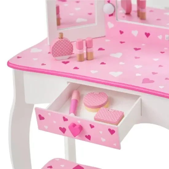 Little Princess Gisele Sweethearts Kids' Vanity with LED Lights White/Pink - Fantasy Fields by Teamson Kids: Little Girl Vanity Set, Toddler Table image {5}
