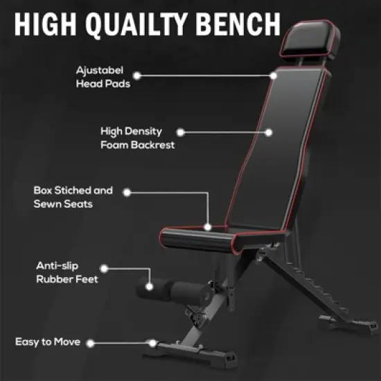 SUGIFT Weight Bench Adjustable Strength Training Bench for Full Body Strength Training Fast Folding image {3}