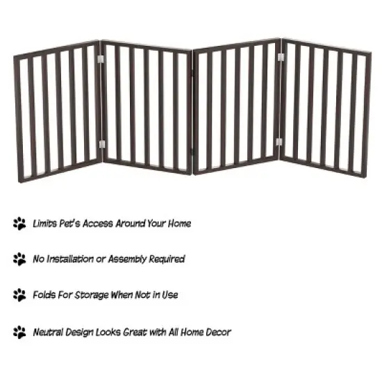 Indoor Pet Gate - 4-Panel Folding Dog Gate for Stairs or Doorways - 72x24-Inch Freestanding Pet Fence for Cats and Dogs by PETMAKER (Brown) image {3}