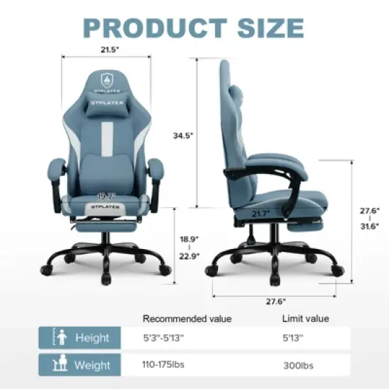 GTPLAYER Ergonomic Gaming Chair with Footrest, Lumbar Support, Breathable Computer Chair with Pocket Spring Cushion, Chairs for Adults image {7}