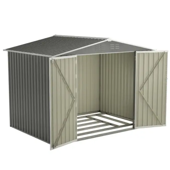 8 x 6 FT Outdoor Waterproof Garden Tool Storage Sheds with Metal Foundation with Floor Frame,with Lockable Doors & Air Vents, for Backyard, Lawn, Gray image {12}