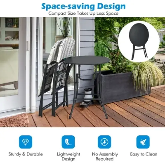 Costway 3PCS Patio Rattan Bistro Set Folding Table Chairs Garden Deck image {5}