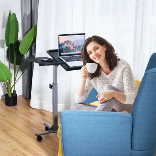 Costway Adjustable Angle & Height Rolling Laptop Notebook Desk Stand Over Sofa Bed Table image {1}