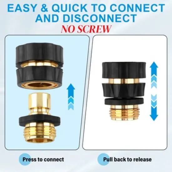 Syemin Landscape Equipment Parts and Accessories, Quick Connect Hose Coupling Set 8 Piece with Rubber Grip for Garden, Lawn, Gold, 1.46"*1.46"*1.97" image {5}