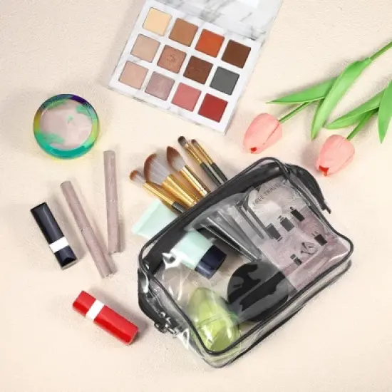 Unique Bargains Women's Transparent Waterproof Travel Cosmetic Bag Black 1 Pc image {3}