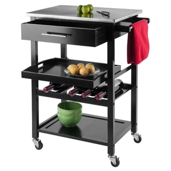 Anthony Stainless Steel Top Kitchen Cart Wood/Black - Winsome image {3}