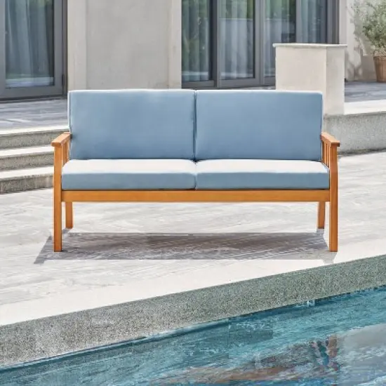 Kapalua Honey Nautical Eucalyptus Wooden Outdoor Sofa Bench with Cushion - Vifah image {2}