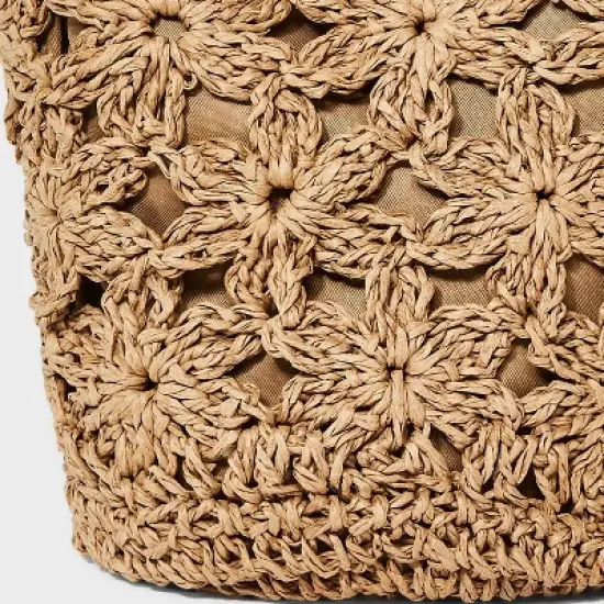 Straw Mini Floral Bucket Bag - A New Day&trade; Beige: Woven Paper Straw, Magnetic Closure, Structured Design image {4}