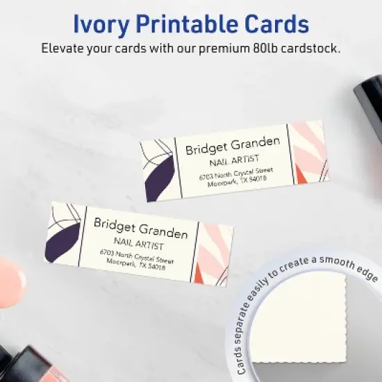 Avery Printable Rectangle Mini Business Cards with Sure Feed Technology, 1" x 3", Matte Ivory Cardstock, Print-to-the-Edge, Laser/Inkjet, 800 Total image {1}