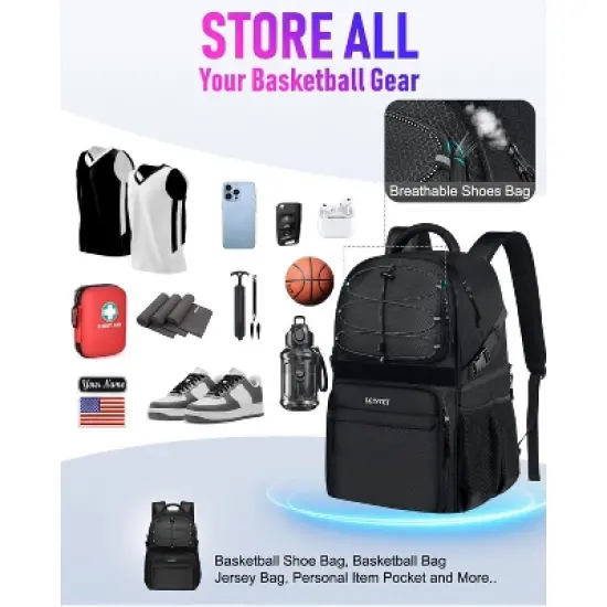 Basketball Bag Backpack with Ball Holder Shoes Compartment, Large Basketball Accessories Sports Bag image {5}