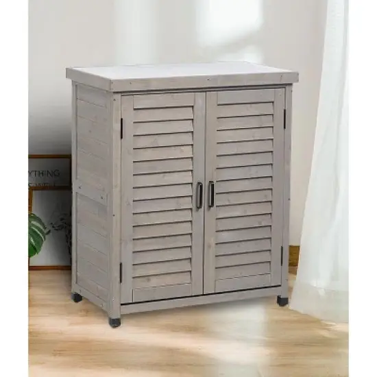 NicBex Outdoor Potting Bench with Storage Cabinet and Metal Table Top for Patio, Garden Furniture Wood Workstation, Grey image {1}