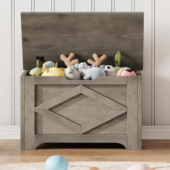 Storage Chest, Wooden Toy Storage Bench, Modern Style Lift-Top Toy Chest with Safety Hinge for Entryway, Bedroom, Living Room, image {12}