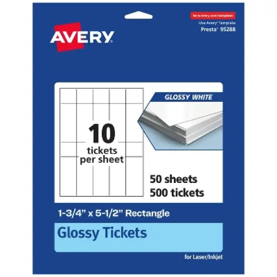 Avery Printable Rectangle Tickets, 1-3/4" x 5-1/2", Glossy White Cardstock, Laser/Inkjet, 500 Total image {9}