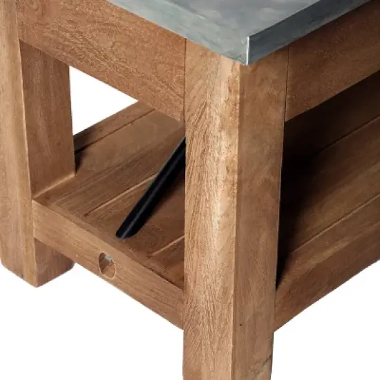 Millwork Bench with Coat Hook Shelf Wood and Zinc Metal Silver/Light Amber - Alaterre Furniture image {8}
