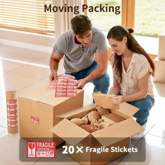 Attop Honeycomb Packing Paper, 15"x 213' Bubble Packing Wrap Wrapping Roll With 20 Fragile Sticker Labels image {2}