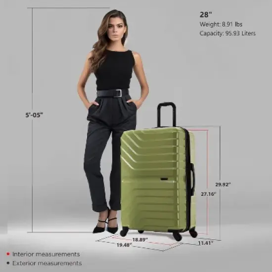 InUSA Aurum Lightweight Hardside Large Checked Spinner Suitcase - Green image {6}