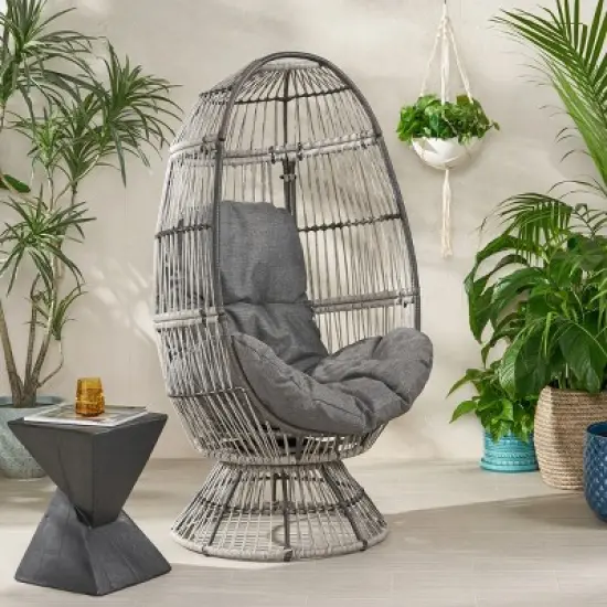 Swivel Rattan Patio Egg Chair,Rattan Basket Shape Swivel Egg Chair With Water-resistant Cushions - Maison Boucle image {7}