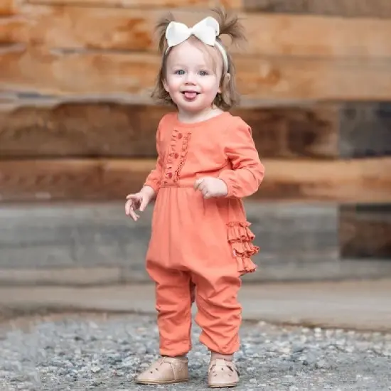 RuffleButts Girls Long Sleeve Button Placket Full Length Romper image {2}