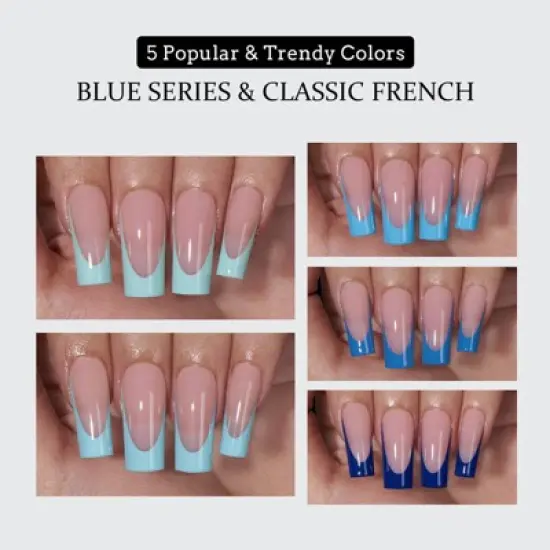BTArtboxnails XCOATTIP&reg; Press-On Nails - Blue Pastel French - Long Square -150ct image {2}