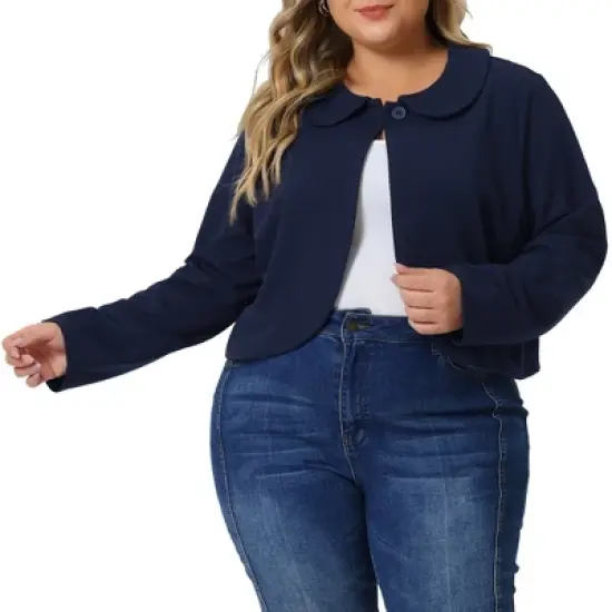 Agnes Orinda Women's Plus Size Business Office Long Sleeve Peter Pan Crop Cardigans image {1}