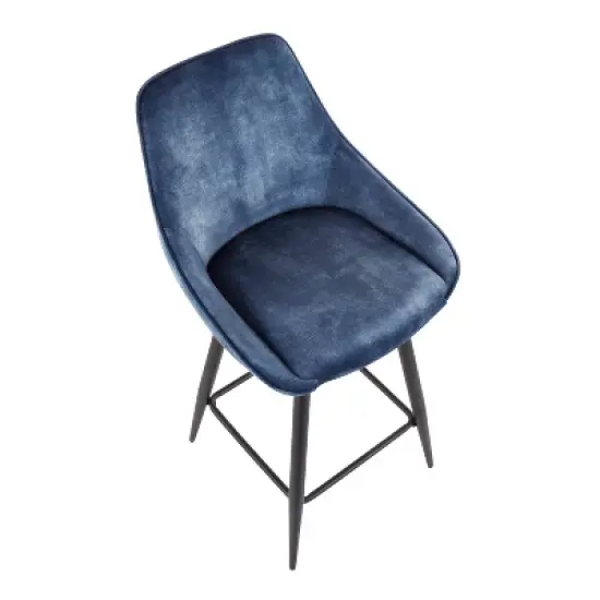 Set of 2 Diana Velvet Steel Contemporary Counter Height Barstools Black/Blue - LumiSource image {6}