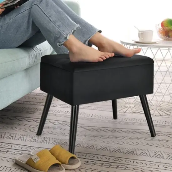 Costway Velvet Storage Ottoman Tufted Flip Top Vanity Stool Footrest with Wood Legs image {4}