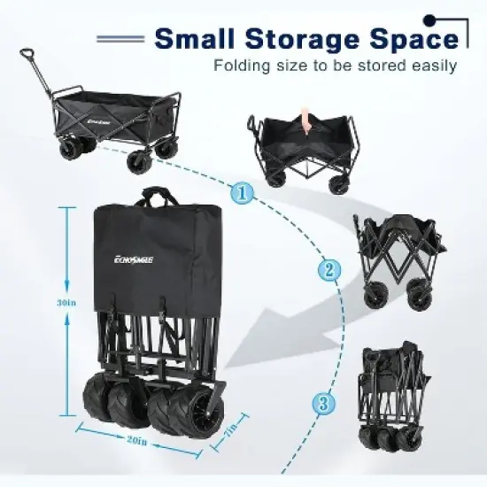 Acoinel Collapsible Folding Utility Wagon Cart, Adjustable Handle, 350lb/400lb Capacity, Black, Outdoor Use image {4}
