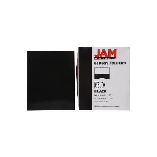 JAM Paper Laminated Two-Pocket Glossy Presentation Folders Black Bulk 50/Box 385GBLC image {7}