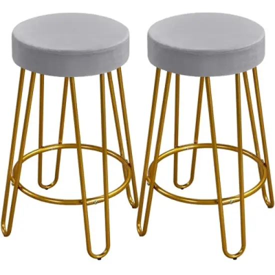 Yaheetech Set of 2 Upholstered Velvet Counter Stools with Metal Legs image {7}