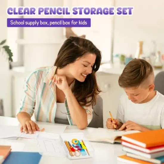 4E's Novelty 4 Pack Clear Pencil Boxes for Pencil Boxes for School as School Supply Box image {1}